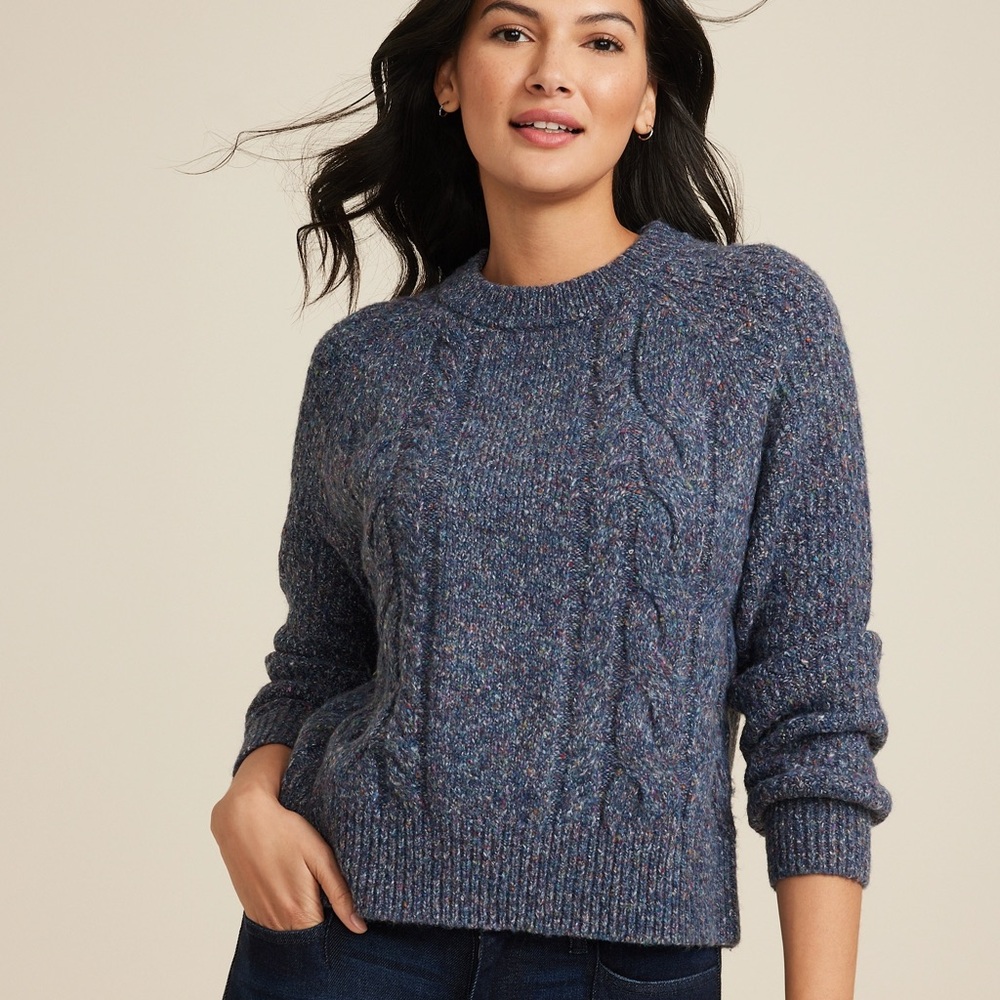 Maurices Blue Speckled Cable Knit Crewneck Sweater Women’s Small Cozy Fall - Picture 2 of 8
